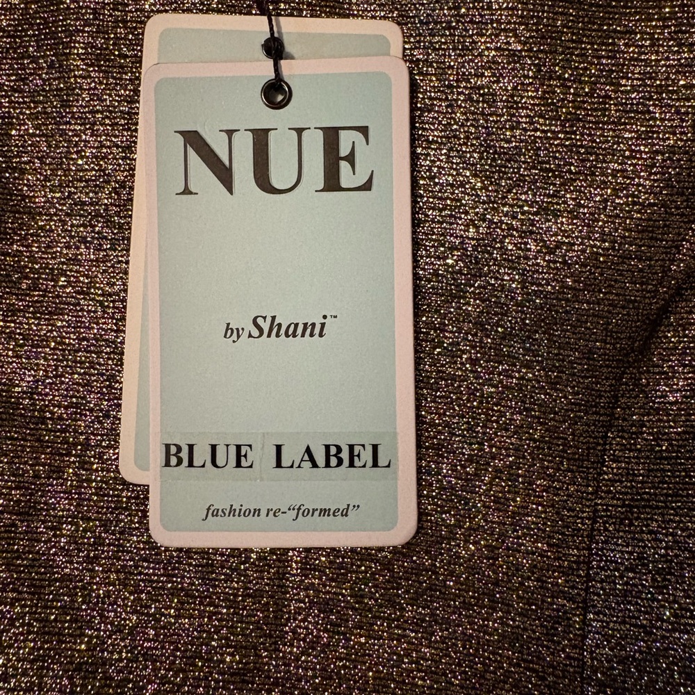 NUE by Shani Gold Shimmer Fit & Flare Black Trim Dress w/Pockets Size 8 NWT - Picture 8 of 17